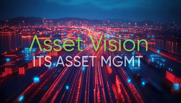 Night-time transport network visualisation with digital light trails representing Asset Vision ICT asset management across complex infrastructure networks.